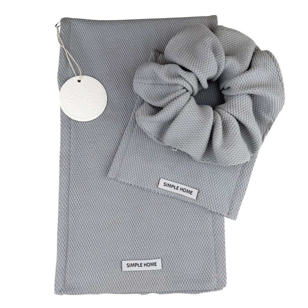 Simple Grey Handmade 3Pc Cleaning Set ~ Reversable Tea Towel +Cloth  Scrunchie